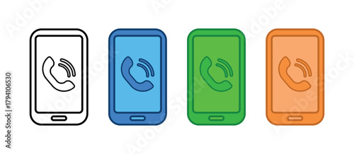 Smartphone Call Icon, Incoming Handset Glyph, Flat and Filled App Button for Contact and Support