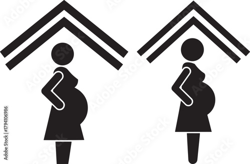 Two pregnant women under protective roof silhouette
