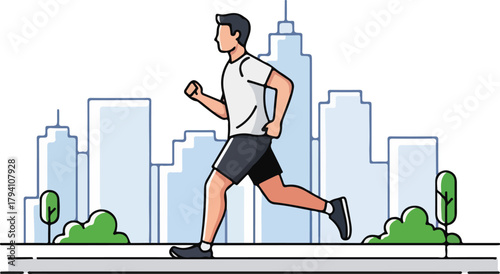 Healthy Man Running Outdoors in City Park for Fitness and Urban Marathon Training