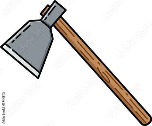 Vector Illustration of a Classic Wood Handle Axe Head Isolated on White Background