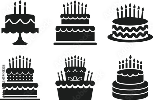 Birthday Cake Silhouette Set – Celebration and Party Vector