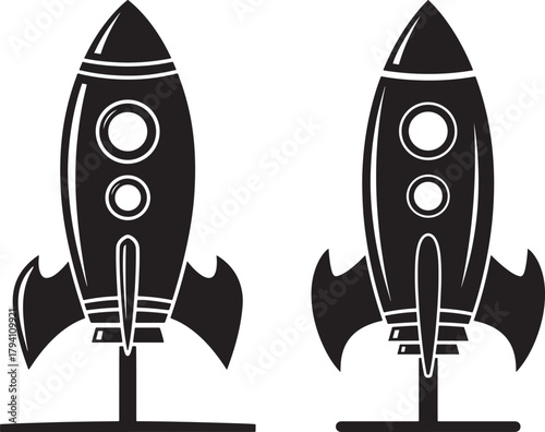 Two retro rocket ships silhouette
