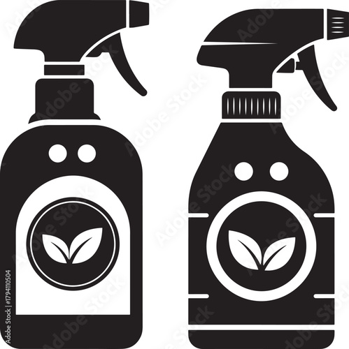 Two cleaning spray bottles silhouette