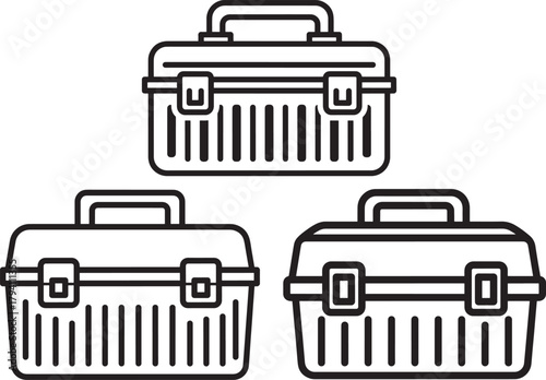 Three fishing tackle box silhouettes