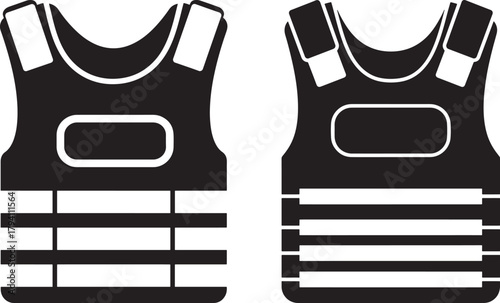 Two black bulletproof vest silhouettes