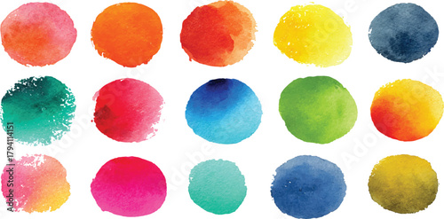  Set of watercolor circles Colorful watercolor brush strokes vector. set of paint splatter illustration.