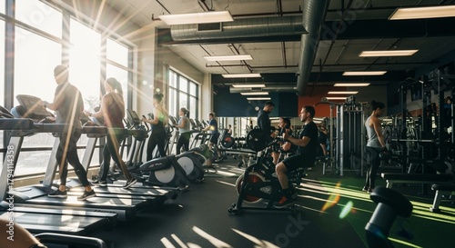 Blurred image of a busy gym interior.
