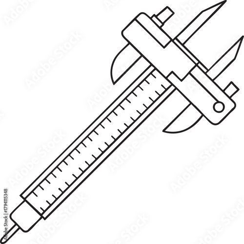 Caliper measuring tool line icon illustration for precision, accuracy, engineering, and industrial tool design