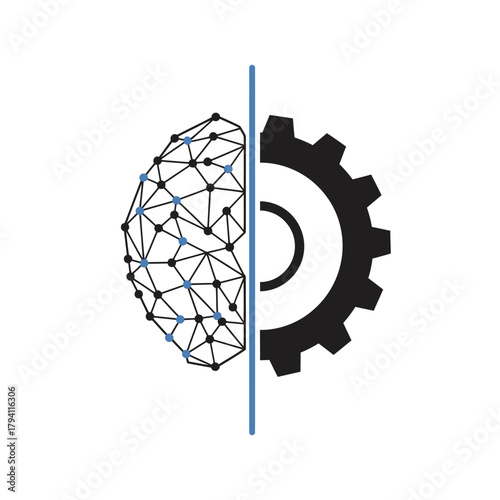 Abstract representation of artificial intelligence and mechanical engineering, symbolizing the integration of human intellect and machine precision