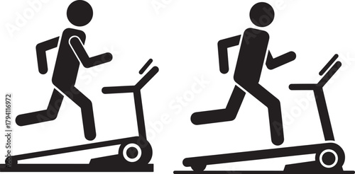 Two figures running on treadmills silhouette