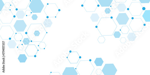 Abstract white background with blue hexagons seamless pattern and geometric in vector design. Futuristic blue neon honeycombs. Modern technology design .Minimal style website banner, decoration .