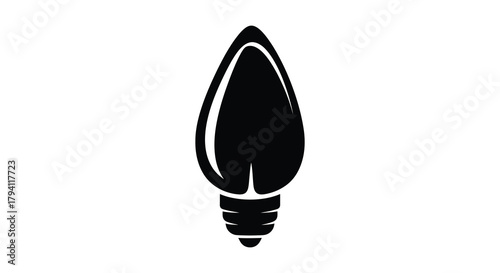Black silhouette of a single candle shaped light bulb with a screw base on a white background