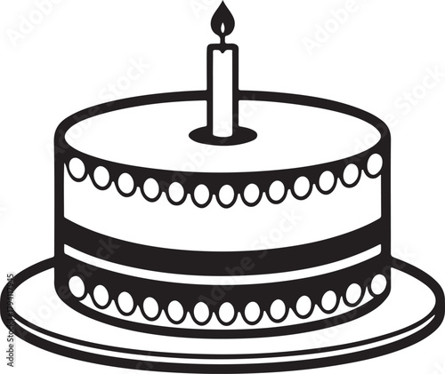 Black and White Birthday Cake Illustration