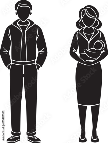 Parents with infant child silhouette concept.