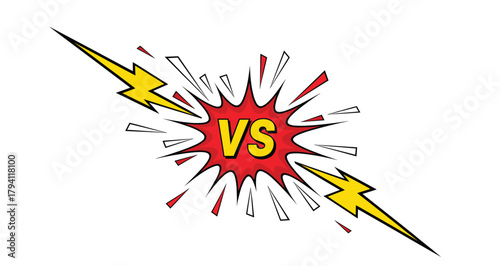 Dynamic VS versus letter battle comic explosion with lightning bolts, ideal for competitive themes, challenges, and confrontation concepts.