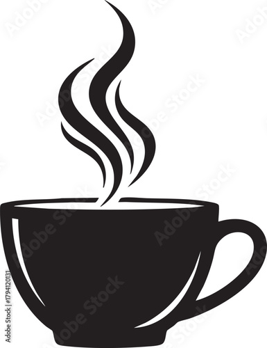 Steaming hot beverage cup silhouette icon with rising vapor, isolated for design isolated on transparent background