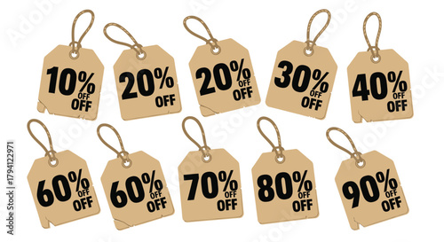 Set of discount tags with percentage off promotional sale illustration marketing and advertising campaigns isolated on white background