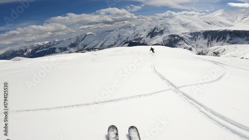 Skier in free ride, Gudauri ski resort, Georgia
