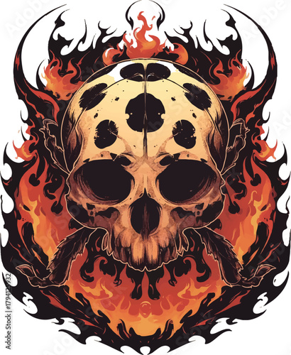 Skull in Flames: A macabre depiction of a skull engulfed in vibrant flames, symbolizing power and the ephemeral nature of life. This image evokes feelings of intensity and defiance.