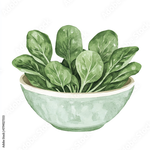 Fresh spinach leaves in a light green bowl.