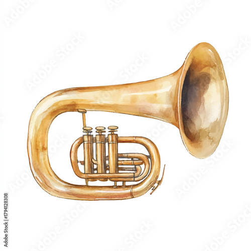 Golden Brass Baritone Horn Musical Instrument Illustration.