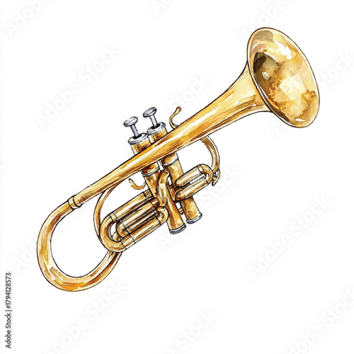 Golden Trumpet Musical Instrument Illustration with Valves.