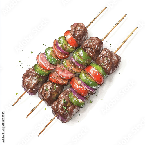 Grilled Beef and Vegetable Skewers.