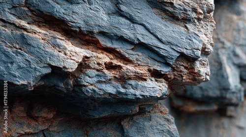 Close-up of layered rock formations with textures and color variation