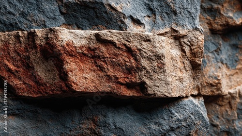 Textured closeup of layered stone, with brown and gray color variations