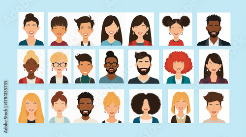 Diverse group of cartoon people portraits