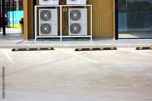 group of object. parking block install on cement floor, parking  zone