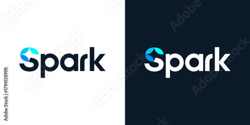 Unique spark logo design template illustration. Spark logo lettering typography concept vector design with sparkling star icon graphic symbol with creative negative space