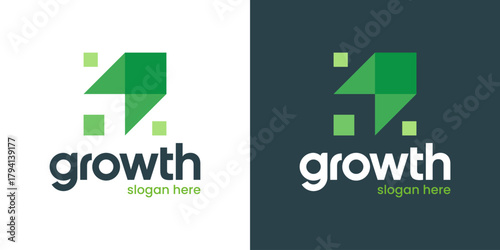 Modern growth logo design template illustration. Abstract arrow shape vector design with technology model. Symbol for business startup, marketing, finance and management company