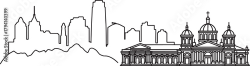 Denver skyline linear drawing on transparent background for architectural designs