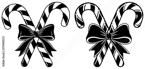 Charming christmas candy cane silhouette with bow, sweet treat for holiday season