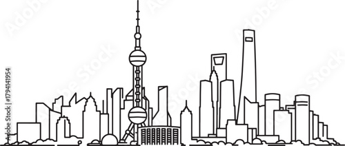 Shanghai china line drawing minimal style vector isolated on transparent backdrop