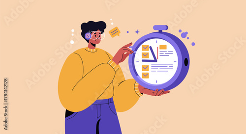Man holding a clock, focused on time management and productivity.
