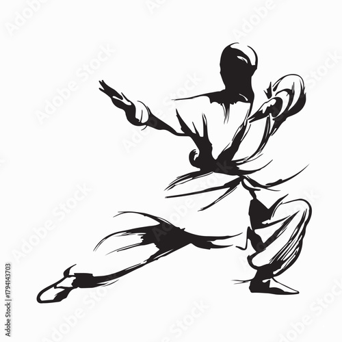 Kung Fu Master Pose Logo Vector isolated on white background