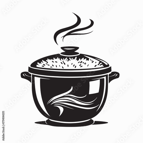 Rice Cooker with Steam Logo Vector on white background