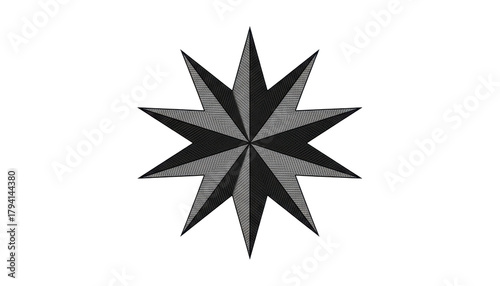 Geometric Eight Pointed Star Pattern in Black and White