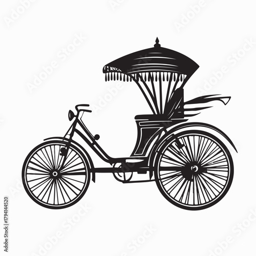 Cultural Rickshaw Transport Vector Isolated on white background