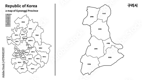 경기도 구리시 지도 벡터 | Guri-si Map of Gyeonggi-do South Korea Vector