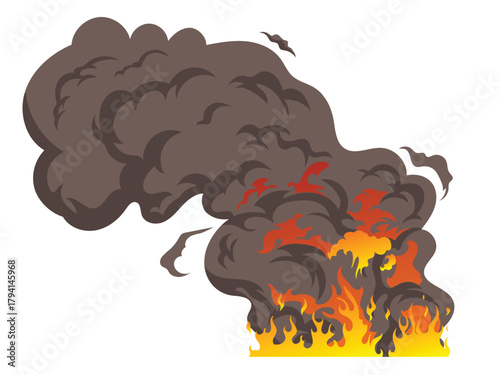 Burning and smoke rising, big fire smoke