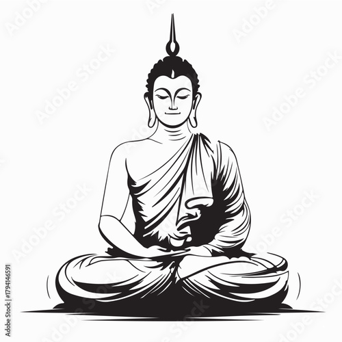 Buddha Monk Meditating Peacefully Vector Illustration on white background