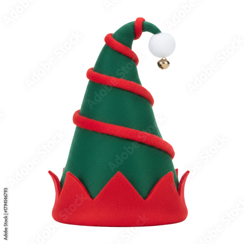 Christmas elf hat with jingle bell isolated