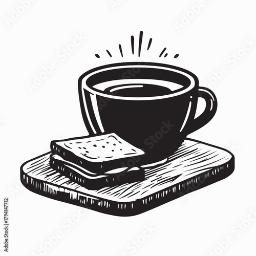 Coffee Beverage with Snacks on Wooden Board Vector on white background