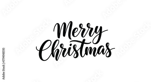 Elegant black calligraphy text merry christmas hand lettered design on white background