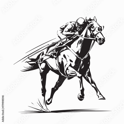 Jockey on Galloping Horse Vector Illustration on white background