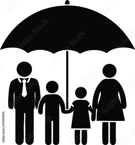 Family protected under an umbrella a symbol of safety and care