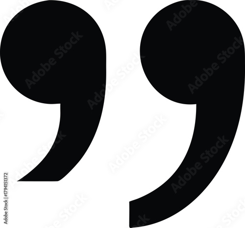 A simple illustration of two black double quotation marks on a white background